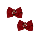 Cherish Hair Bow - Red Hair Bow with Minnie Mouse Badge- 9cm Girls Hair Accessories - non slip hair clips hair bow hair tie - pair Pinkberry Kisses