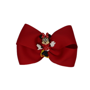 Cherish Hair Bow - Red Hair Bow with Minnie Mouse Badge- 9cm Girls Hair Accessories - non slip hair clips hair bow Pinkberry Kisses