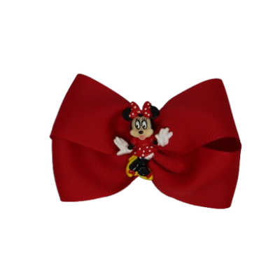 Cherish Hair Bow - Red Hair Bow with Minnie Mouse Badge- 9cm Girls Hair Accessories - non slip hair clips hair bow Pinkberry Kisses