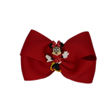 Cherish Hair Bow - Red Hair Bow with Minnie Mouse Badge- 9cm Girls Hair Accessories - non slip hair clips hair bow Pinkberry Kisses