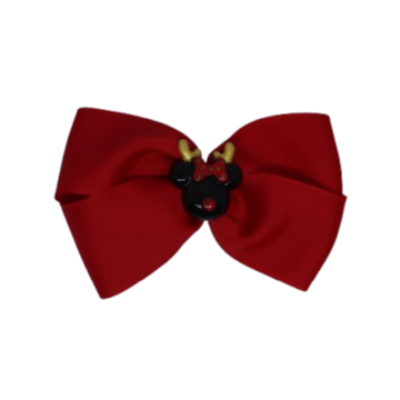 Cherish Hair Bow - Red Hair Bow with a Christmas Minnie Mouse Badge - 9cm Girls Hair Accessories - non slip hair clips hair bow Pinkberry Kisses