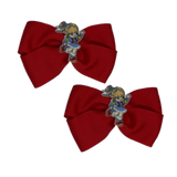 Cherish Hair Bow - Red Hair Bow with Rainbow Brite - 9cm Girls Hair Accessories - non slip hair clips hair bow Pinkberry Kisses Pair 