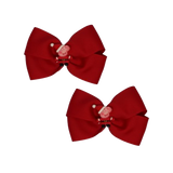 Cherish Hair Bow - Red Hair Bow with Peppa Pig Santa Badge- 9cm Girls Hair Accessories - non slip hair clips hair bow hair tie Pinkberry Kisses Pair 