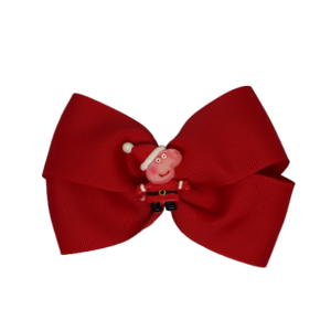 Cherish Hair Bow - Red Hair Bow with Peppa Pig Santa Badge- 9cm Girls Hair Accessories - non slip hair clips hair bow hair tie Pinkberry Kisses