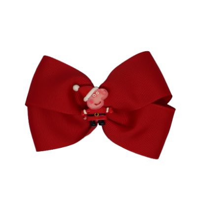 Cherish Hair Bow - Red Hair Bow with Peppa Pig Santa Badge- 9cm Girls Hair Accessories - non slip hair clips hair bow hair tie Pinkberry Kisses