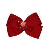 Cherish Hair Bow - Red Hair Bow with Peppa Pig Santa Badge- 9cm Girls Hair Accessories - non slip hair clips hair bow hair tie Pinkberry Kisses