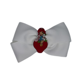 Cherish Hair Bow - White Hair Bow with Strawberry shortcake on a strawberry Badge - 9cm Girls Hair Accessories - non slip hair clips hair bow Pinkberry Kisses