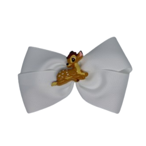 Cherish Hair Bow - White Hair Bow with a Bambi - 9cm  Girls Hair Accessories - non slip hair clips hair bow Pinkberry Kisses