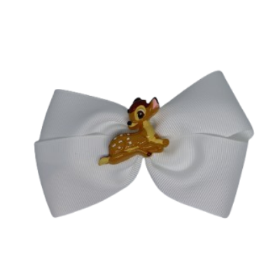 Cherish Hair Bow - White Hair Bow with a Bambi - 9cm  Girls Hair Accessories - non slip hair clips hair bow Pinkberry Kisses