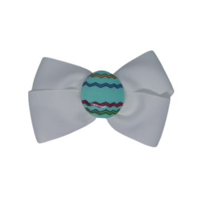 Cherish Hair Bow - White Hair Bow with a Light Blue Easter Egg - 9cm  Girls Hair Accessories - non slip hair clips hair bow Pinkberry Kisses