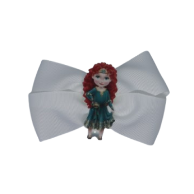 Cherish Hair Bow - White Hair Bow with a Princess Merida - 9cm Girls Hair Accessories - non slip hair clips hair bow Pinkberry Kisses