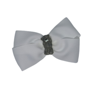 Cherish Hair Bow - White Hair Bow with a Teddy - 9cm Girls Hair Accessories - non slip hair clips hair bow Pinkberry Kisses