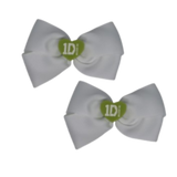 Cherish Hair Bow - White Hair Bow with Green One Direction Badge - 9cm Girls Hair Accessories - non slip hair clips hair bow Pinkberry Kisses Pair