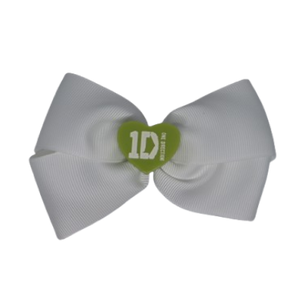 Cherish Hair Bow - White Hair Bow with Green One Direction Badge - 9cm Girls Hair Accessories - non slip hair clips hair bow Pinkberry Kisses