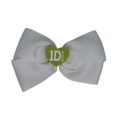 Cherish Hair Bow - White Hair Bow with Green One Direction Badge - 9cm Girls Hair Accessories - non slip hair clips hair bow Pinkberry Kisses