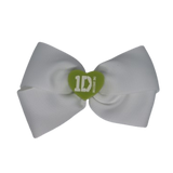 Cherish Hair Bow - White Hair Bow with Green One Direction Badge - 9cm Girls Hair Accessories - non slip hair clips hair bow Pinkberry Kisses