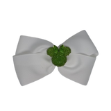 Cherish Hair Bow - White Hair Bow with Green Minnie Mouse Badge - 9cm Girls Hair Accessories - non slip hair clips hair bow Pinkberry Kisses