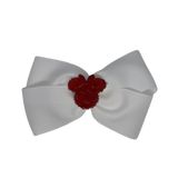 Cherish Hair Bow - White Hair Bow with Red Minnie Mouse Badge - 9cm Girls Hair Accessories - non slip hair clips hair bow Pinkberry Kisses