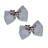 Cherish Hair Bow - White Hair Bow with Moo Cow - 9cm Girls Hair Accessories - non slip hair clips hair bow Pinkberry Kisses Pair 