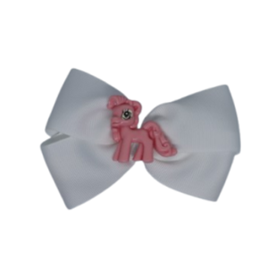 Cherish Hair Bow - White Hair Bow with a My Little Pony Pinkie Pie Badge - 9cm Girls Hair Accessories - non slip hair clips hair bow Pinkberry Kisses