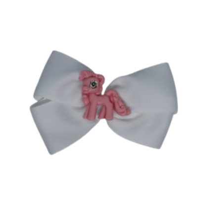 Cherish Hair Bow - White Hair Bow with a My Little Pony Pinkie Pie Badge - 9cm Girls Hair Accessories - non slip hair clips hair bow Pinkberry Kisses