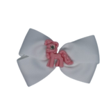 Cherish Hair Bow - White Hair Bow with a My Little Pony Pinkie Pie Badge - 9cm Girls Hair Accessories - non slip hair clips hair bow Pinkberry Kisses