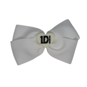 Cherish Hair Bow - White Hair Bow with One Direction Badge - 9cm Girls Hair Accessories - non slip hair clips hair bow Pinkberry Kisses