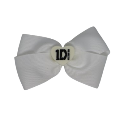 Cherish Hair Bow - White Hair Bow with One Direction Badge - 9cm Girls Hair Accessories - non slip hair clips hair bow Pinkberry Kisses