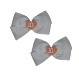 Cherish Hair Bow - White Hair Bow with Pink One Direction Badge - 9cm Girls Hair Accessories - non slip hair clips hair bow Pinkberry Kisses Pair