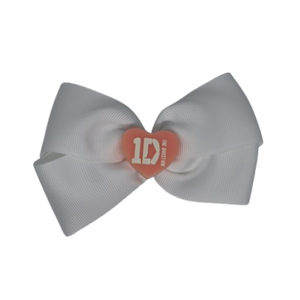 Cherish Hair Bow - White Hair Bow with Pink One Direction Badge - 9cm Girls Hair Accessories - non slip hair clips hair bow Pinkberry Kisses