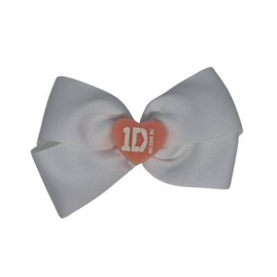 Cherish Hair Bow - White Hair Bow with Pink One Direction Badge - 9cm Girls Hair Accessories - non slip hair clips hair bow Pinkberry Kisses