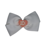 Cherish Hair Bow - White Hair Bow with Pink One Direction Badge - 9cm Girls Hair Accessories - non slip hair clips hair bow Pinkberry Kisses