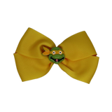 Cherish Hair Bow - Yellow Hair Bow with Ninja Turtle Michelangelo Badge - 9cm Girls Hair Accessories - non slip hair clips hair bow Pinkberry Kisses