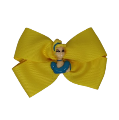 Cherish Hair Bow - Yellow Hair Bow with Cinderella - 9cm Girls Hair Accessories - non slip hair clips hair bow Pinkberry Kisses