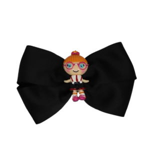 Cherish Hair Bow - Black Hair Bow with Laraloopsy Specs Read a Lot - 9cm Girls Hair Accessories - non slip hair clips hair bow Pinkberry Kisses