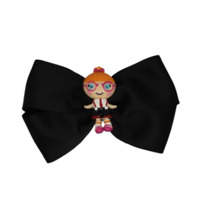 Cherish Hair Bow - Black Hair Bow with Laraloopsy Specs Read a Lot - 9cm Girls Hair Accessories - non slip hair clips hair bow Pinkberry Kisses