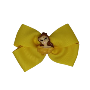 Cherish Hair Bow - Yellow Hair Bow with Princess Belle - 9cm Girls Hair Accessories - non slip hair clips hair bow Pinkberry Kisses