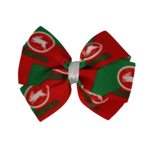 NRL South Sydney Rabbitohs Bella Hair Bow Clip - Design 2 Non Slip Hair Bow Rugby Hair Accessories Pinkberry Kisses
