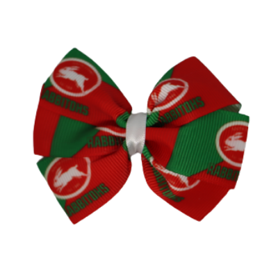 NRL South Sydney Rabbitohs Bella Hair Bow Clip - Design 2 Non Slip Hair Bow Rugby Hair Accessories Pinkberry Kisses