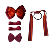 School Hair Accessories Value Pack 4 Piece School Uniform Hair Bow Non Slip Hair Clip Hair Tie Pinkberry Kisses Burgundy Autumn Orange