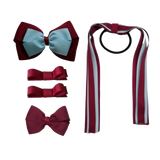 School Hair Accessories Value Pack 4 Piece School Uniform Hair Bow Non Slip Hair Clip Hair Tie Pinkberry Kisses Burgundy Light Blue