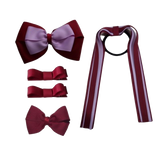 School Hair Accessories Value Pack 4 Piece School Uniform Hair Bow Non Slip Hair Clip Hair Tie Pinkberry Kisses Burgundy Light Orchid Purple