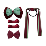 School Hair Accessories Value Pack 4 Piece School Uniform Hair Bow Non Slip Hair Clip Hair Tie Pinkberry Kisses Burgundy Mint Green