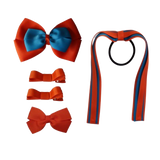 School Hair Accessories Value Pack 4 Piece School Uniform Hair Bow Non Slip Hair Clip Hair Tie Pinkberry Kisses Autumn Orange Methyl Blue