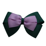 School uniform hair accessories Double Cherish Bow 11cm - Hunter Green Base & Centre Ribbon Light Orchid - Pinkberry Kisses Non Slip Hair Clip Hair Tie