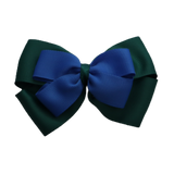 School uniform hair accessories Double Cherish Bow 9cm - Hunter Green Base & Centre Ribbon Royal Blue - Pinkberry Kisses Non Slip Hair Clip Hair Tie
