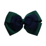 School uniform hair accessories Double Cherish Bow 9cm - Hunter Green Base & Centre Ribbon Navy Blue - Pinkberry Kisses Non Slip Hair Clip Hair Tie