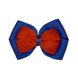 School uniform hair accessories Double Cherish Hair Bow Hair Tie Non Slip Hair Clip 11cm - Royal Blue Base & Centre Ribbon Autumn Orange- Pinkberry Kisses