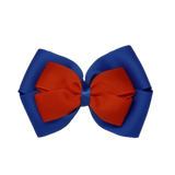 School uniform hair accessories Double Cherish Hair Bow Hair Clip Non Slip Hair Tie 9cm - Royal Blue Base & Centre Ribbon Autumn Orange - Pinkberry Kisses