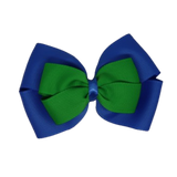 School uniform hair accessories Double Cherish Hair Bow Hair Tie Non Slip Hair Clip 11cm - Royal Blue Base & Centre Ribbon Emerald Green - Pinkberry Kisses